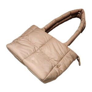 Puffer Quilted Tote Shoulder  Bag Handbag Beige Taupe 32 Degrees